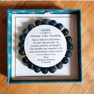 Agate Beaded Stretch Bracelet w/ Brass Accents